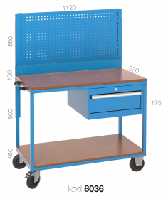 TRANSPORTNI VOZIČEK z DELOVNIM PULTOM in PANOJEM KOCEL